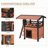 PawHut Cat House Outdoor w/ Balcony Stairs Roof, 77 x 50 x 73 cm, Brown
