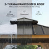 Outsunny 3 x 3 m Outdoor Hardtop Gazebo Canopy with 2-Tier Steel Roof, Wood Garden Gazebo with Curtains, Grey