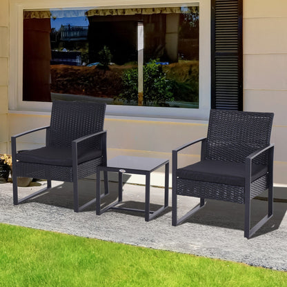 Outsunny 2 Seater Rattan Coffee Set in Black