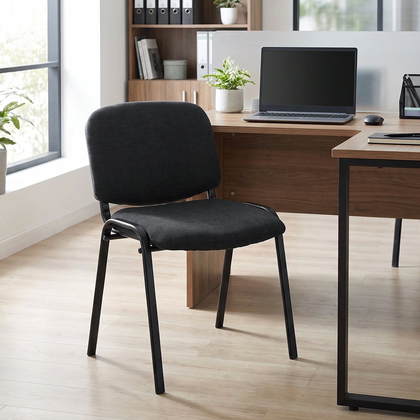 HOMCOM Meeting Chair, Stackable Ergonomic Office Chair with Padded Seat, Curved Backrest for Conference Room, Black