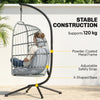 Outsunny Hanging Egg Chair, Indoor Outdoor Hammock Swing Chair with Stand, Safety Strap, Foldable Basket, Light Grey