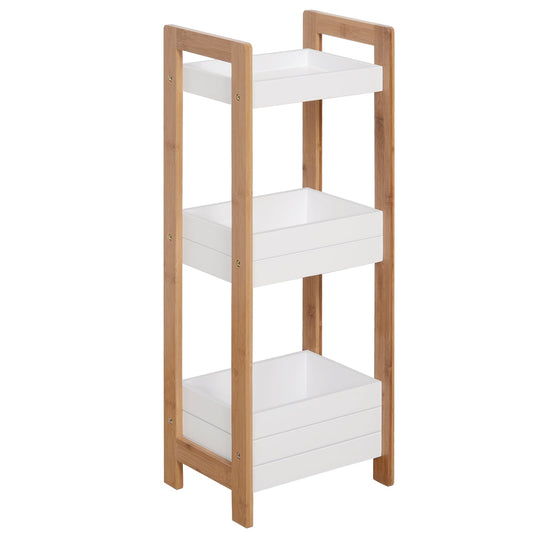 رف حمام هومكوم 3 طبقات رف تخزين من الخيزران منظم دش للاستحمام برج للمساحات الضيقة