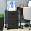 HOMCOM 5 Drawer Mobile Filing Cabinet, Vertical File Cabinet, Modern Rolling Office Storage Organizer Cupboard, Black