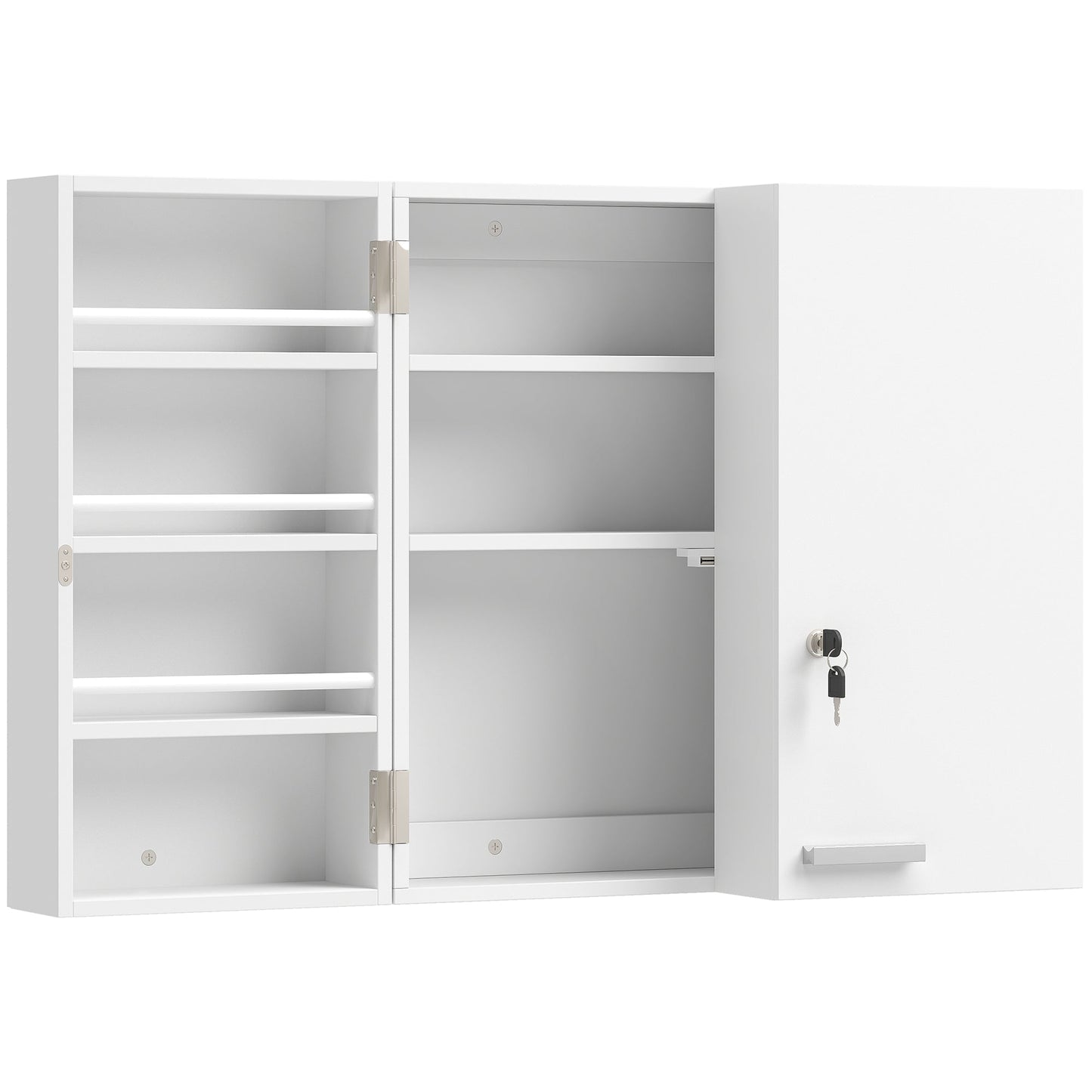 HOMCOM Wall Mount Medicine Cabinet with Key Lock, 3 Tier First Aid Cabinet with 2 Doors and 11 Storage Compartments, White