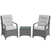 Outsunny 3 Pieces Rattan Bistro Set, Wicker Garden Furniture Set with Metal Frame, Cover, Glass Top Coffee Table, Light Grey
