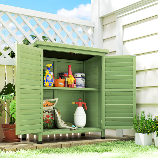 Outsunny Garden Shed سقيفة حديقة خشبية لتخزين الأدوات ببابين من خشب التنوب الصلب، خزانة تنظيم أدوات الجراج، 87 طول × 46.5 عرض × 96.5 ارتفاع سم، أخضر