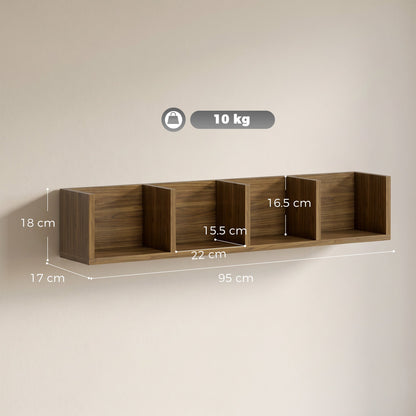 HOMCOM Wall Mount 84 CD / 56 DVD/Blu-ray/ Media Storage Rack 4 Cubes Wooden Shelf Organizer Unit Bookcase Display, Walnut