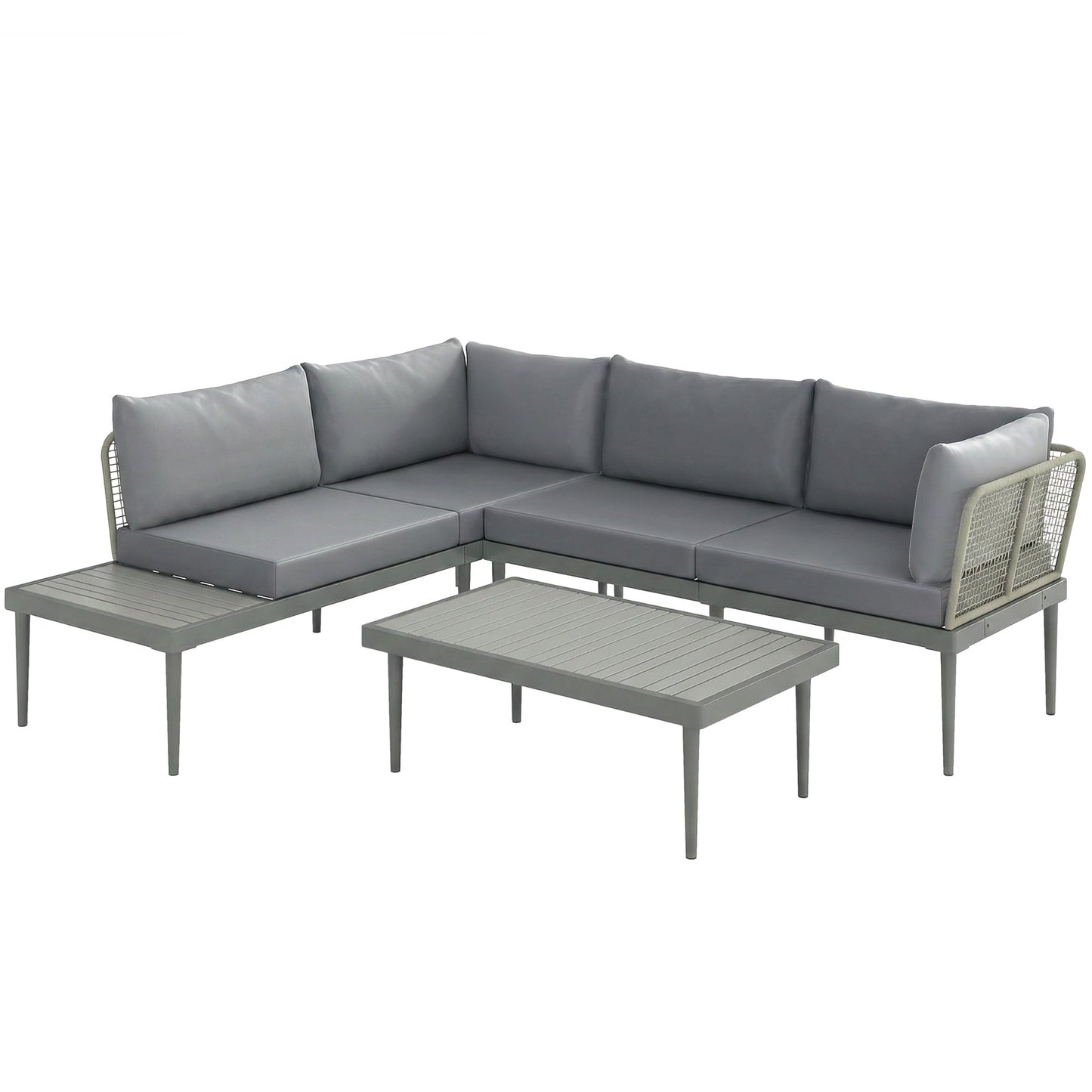 Outsunny Thee-Piece 'L' Rattan Sofa Set - Grey