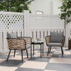 Outsunny 3 Pieces Rattan Bistro Set with Washable Seat and Back Cushions, Glass Top Coffee Table, for Outdoor, Patio, Black