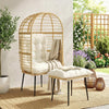 Outsunny Garden Egg Chair with Footstool, Rattan Indoor Outdoor Lounge Chair and Ottoman Set with Thick Cushions, Beige