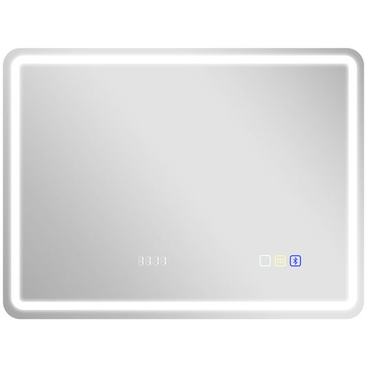 HOMCOM 80 x 60 cm Bluetooth Bathroom Mirror - Silver-Tone