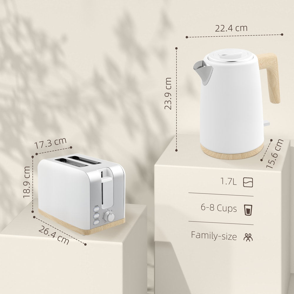 HOMCOM Stainless Steel Kettle and Toaster Set in White