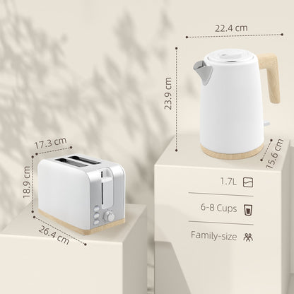 HOMCOM Stainless Steel Kettle and Toaster Set in White