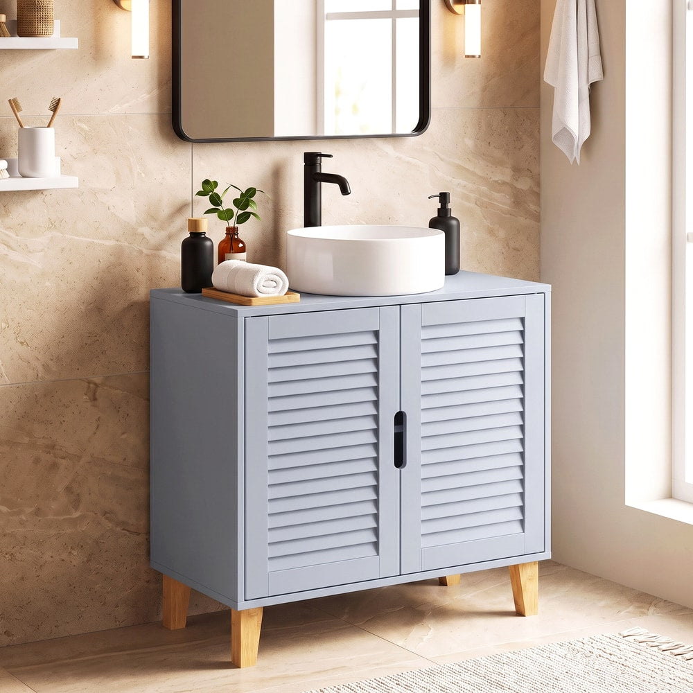 HOMCOM Under Sink Bathroom Cabinet Adjustable Shelf Under Sink Cabinet 2 Louvered Doors, Grey