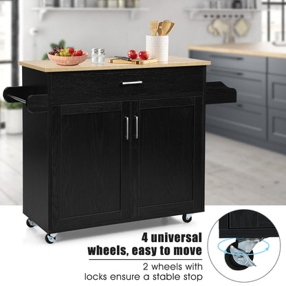 Rolling Kitchen Storage Trolley with Adjustable Shelf and Drawer-Black