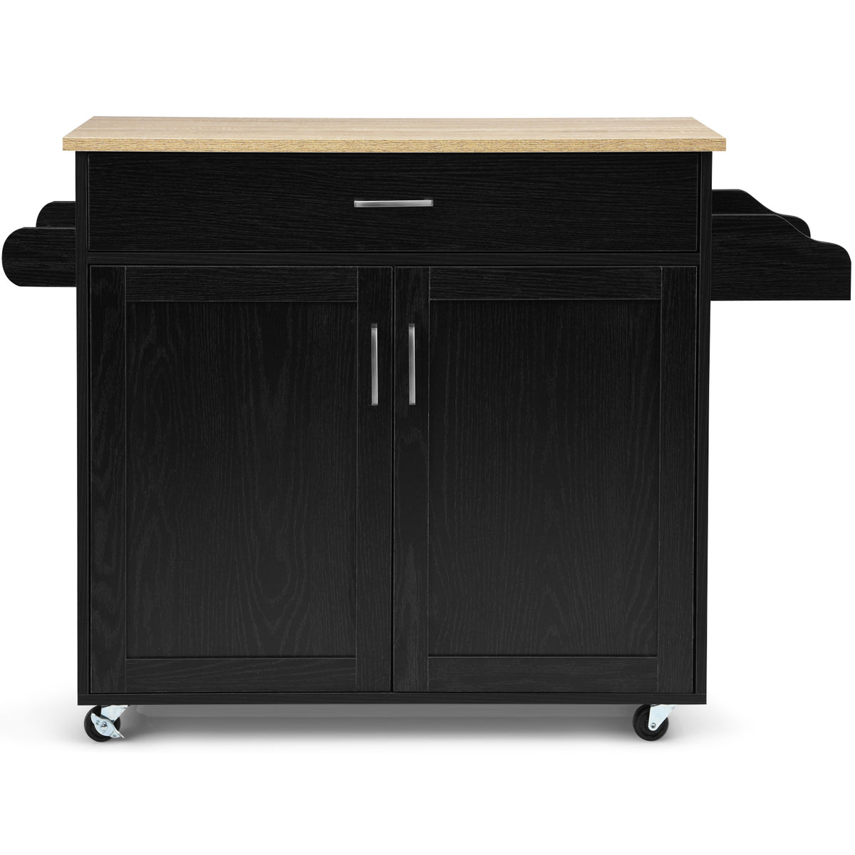 Rolling Kitchen Storage Trolley with Adjustable Shelf and Drawer-Black