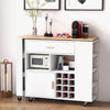 2-in-1 Kitchen Island Cart with Rubber Wood Top-White