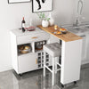 2-in-1 Kitchen Island Cart with Rubber Wood Top-White