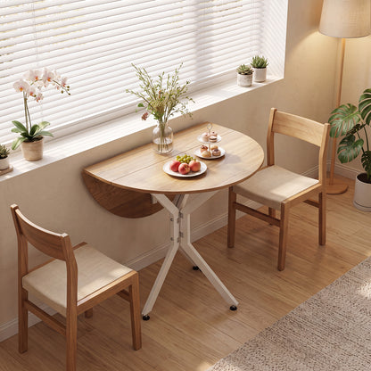 80 CM Round Dining Table for 2-4 People Drop Leaf Expandable Kitchen Table-White