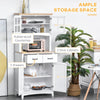 HOMCOM Freestanding Kitchen Cupboard, Kitchen Storage Cabinet with Framed Glass Doors, 2 Drawers, Microwave Counter, 172cm, White