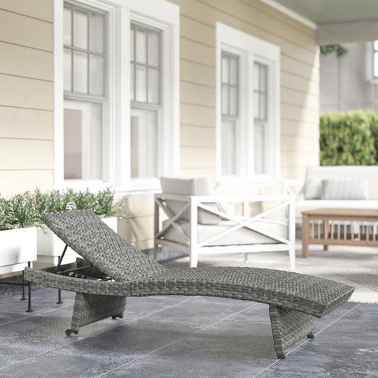 Outsunny Outdoor PE Rattan Sun Lounger in Grey