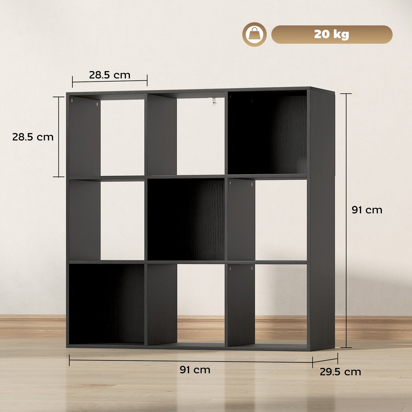 HOMCOM Nine-Cube Storage Shelf - Black