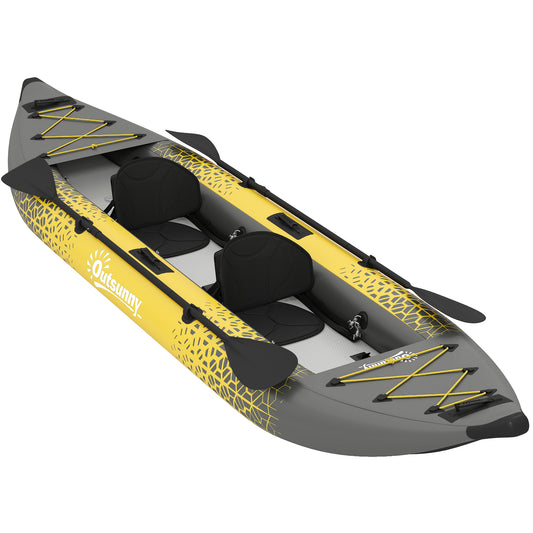 Outsunny 12.5' Inflatable Kayak Set in Grey and Yellow