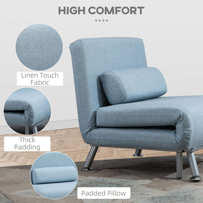 HOMCOM Linen Chair Bed, 3-in-1 Convertible Sleeper Chair with Adjustable Backrest, Pillow, for Living Room, Bedroom, Sky Blue