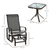 Outsunny 3 Pieces Garden Gliding Chair Set, Metal Frame 2 Single Armchair Swing Seater and 1 Glass Top Coffee Table w/ Breath Mesh Fabric Seat, Brown