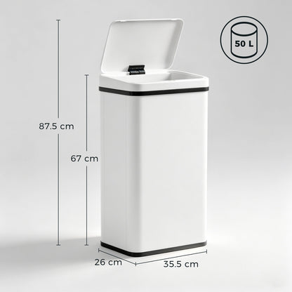 HOMCOM 50L Sensor Bin with Soft-Close Lid, Stainless Steel Automatic Touchless Motion Sensor Kitchen Bin, White