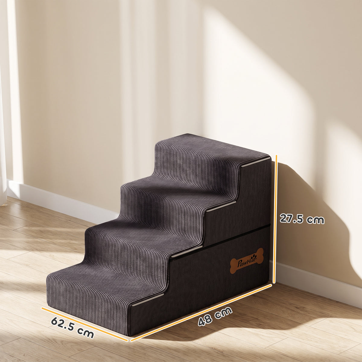 PawHut Dog Steps, 4-Step Dog Stairs for Bed and Sofa, Pet Stairs with Carry Handle, Washable Cover