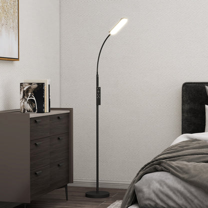HOMCOM LED Floor Lamp, Standing Lamp with Remote & Touch Control, Stepless Dimmable Colours Temperature & Brightness, 360 degrees Adjustable Gooseneck, 1 Hour Timer, Memory Function for Living Room, Black