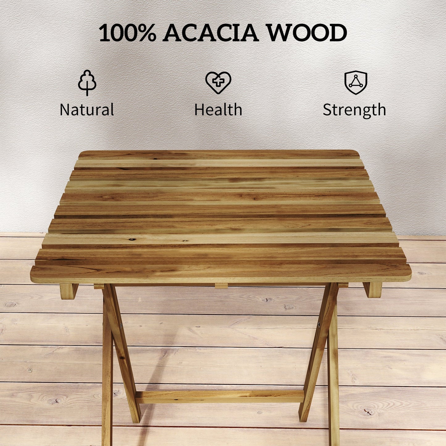 Outsunny Outdoor Coffee Table Foldable Wooden Garden Table for Patio Balcony Natural Wood