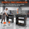 HOMCOM Tool Cart with Lockable Wheels, Rolling Workshop Cart with 3-Tier Trays, Drawer, Pegboards, Black