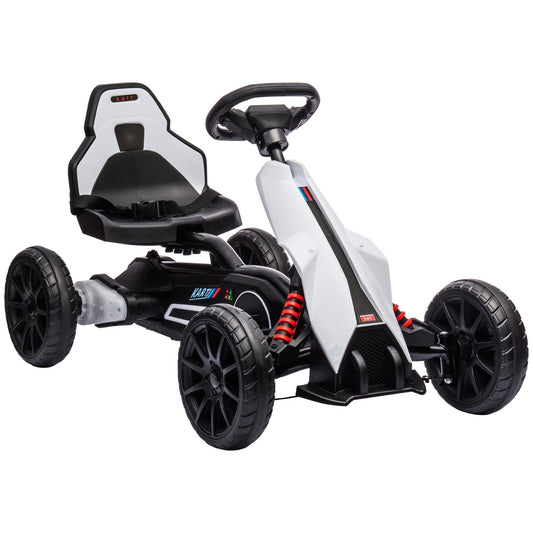 سيارة سباق كهربائية للأطفال HOMCOM 12V، سيارة سباق قابلة للركوب، مع وظائف التقدم والرجوع، للأعمار من 3-8 سنوات - أبيض