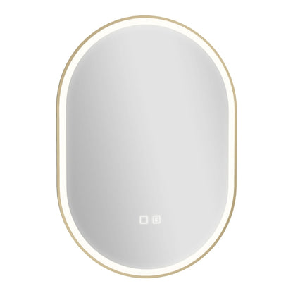 HOMCOM Bathroom Mirror with LED Lights, 100x70cm Oval Bathroom Mirror, Dimmable, Bluetooth, Anti-Fog, Gold Tone