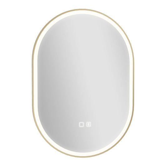 HOMCOM Bathroom Mirror with LED Lights, 100x70cm Oval Bathroom Mirror, Dimmable, Bluetooth, Anti-Fog, Gold Tone