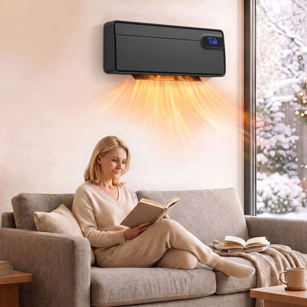 HOMCOM Smart Electric Heater, 2000W Ceramic Wall Space Heater, App Wifi Enabled, Oscillation Fan, Adjustable Thermostat, Black