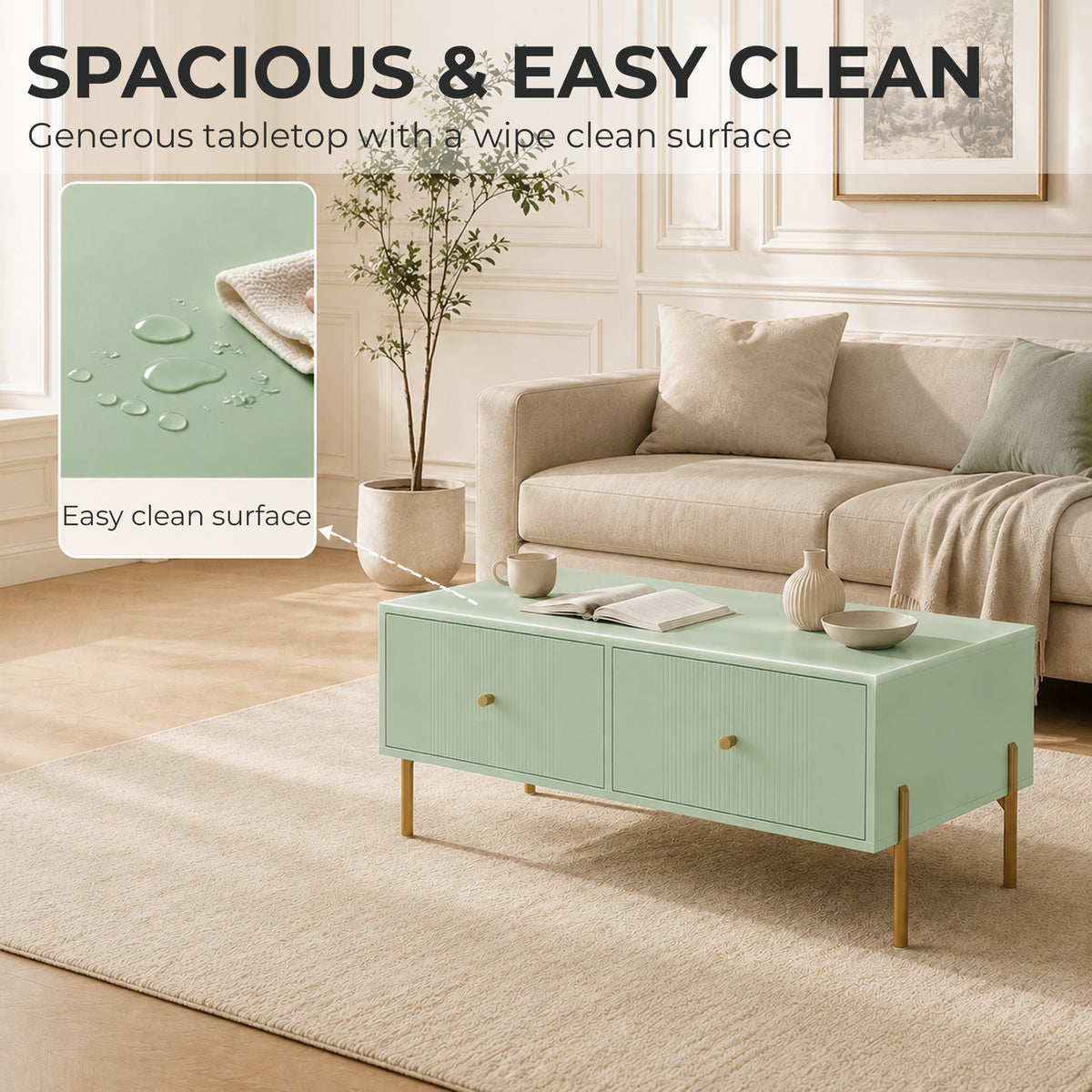 HOMCOM Modern Coffee Table in Light Green
