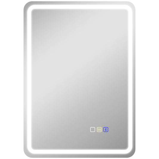 HOMCOM 70 x 50 cm Bluetooth Bathroom Mirror - Silver-Tone