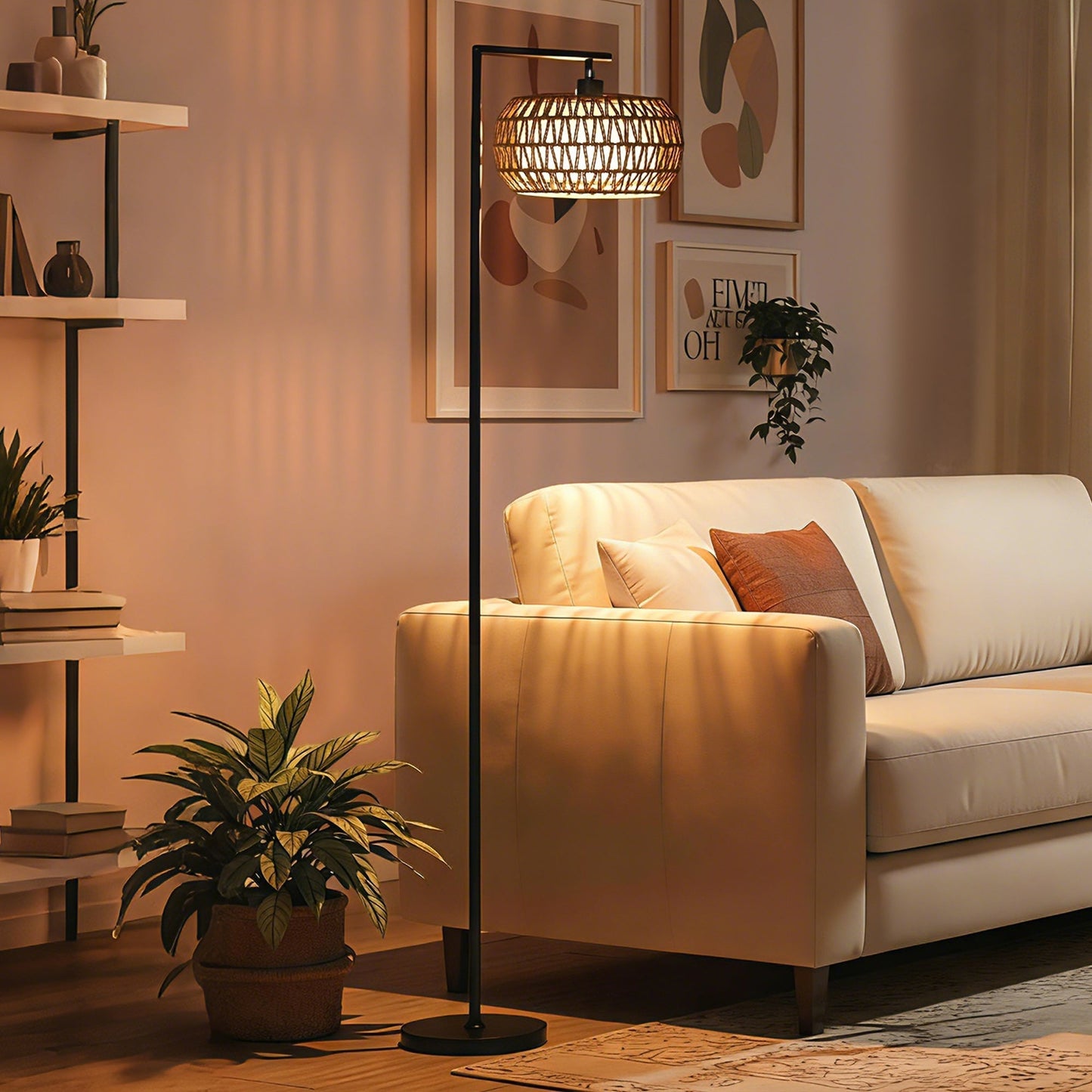 HOMCOM Boho Dimmable Floor Lamp - Black