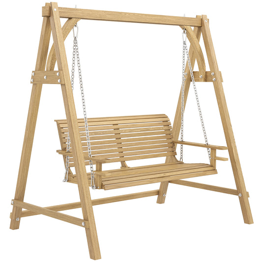 Outsunny 2 Seater Garden Swing Seat in a Natural Wood Finish