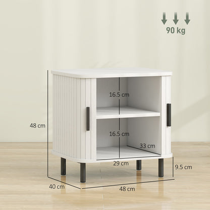 HOMCOM Nightstand with Sliding Doors and Metal Legs White Wood Effect