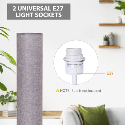 HOMCOM Floor Lamp for Living Room, 47" Modern Standing Lamp with Linen Shade, Wooden Base, Grey