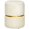 HOMCOM Round Storage Stool, Velvet-feel Fabric Upholstered Vanity Stool with Removable Top, Padded Seat and Hidden Space, Beige