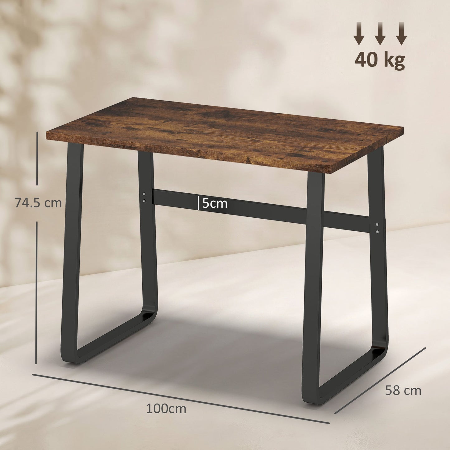 HOMCOM Industrial Writing Desk With Metal Legs, 100 x 58 x 74.5cm, Rustic Brown and Black