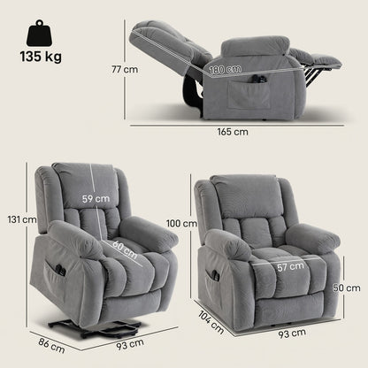HOMCOM Recliner Armchair Lift Chair, Electric Recliner Chair with Vibration Massage and Heat, Wide Seat, USB Port, Light Grey