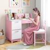 Kid's Study Desk and Chair Set with Deep Drawer and Enclosed Cabinets-Pink