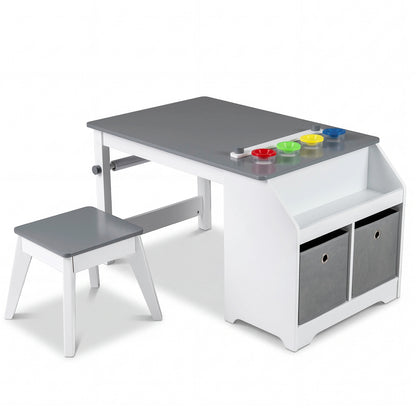 Kids Art Table with Paper Roll and Storage Shelves for Playroom Nursery-Gray