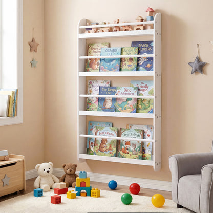 Kids Bookshelf 4-Tier Wall Mounted Book Shelf for Toys and Books-White